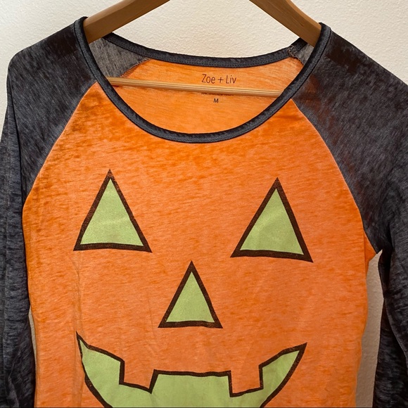 ZOE + LIV • Burnout Baseball Style Halloween Jack-O-Lantern Shirt - Size M - Picture 16 of 16